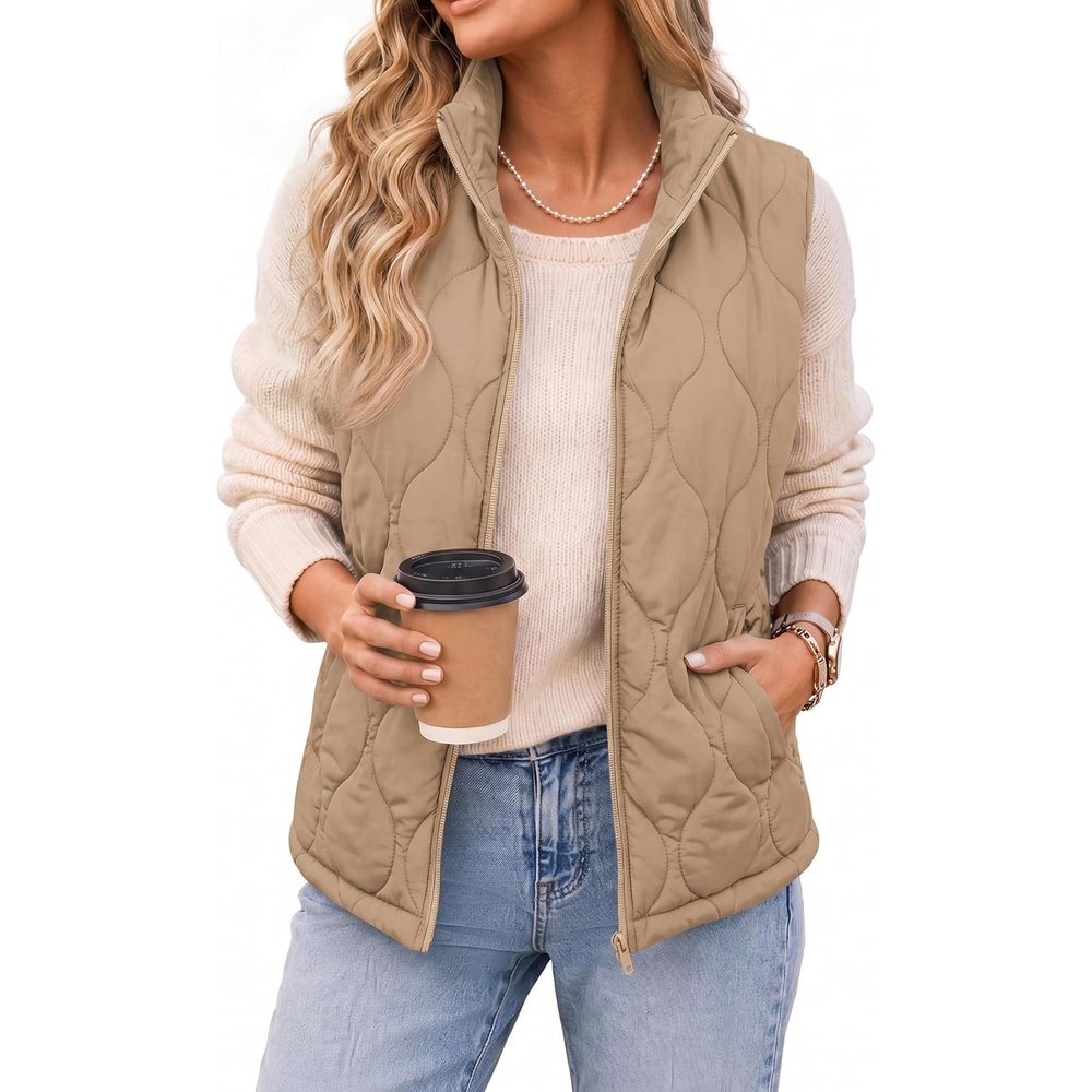 image:imageZeagoo Womens Puffer Vest Lightweight Quilted Coat Sleeveless JacketsKhaki