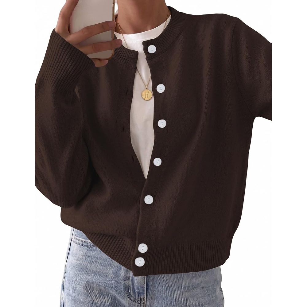 image:imageZeagoo Wool Blend Cardigan Sweaters for Women 2026 Casual Fall OutfitsBrown