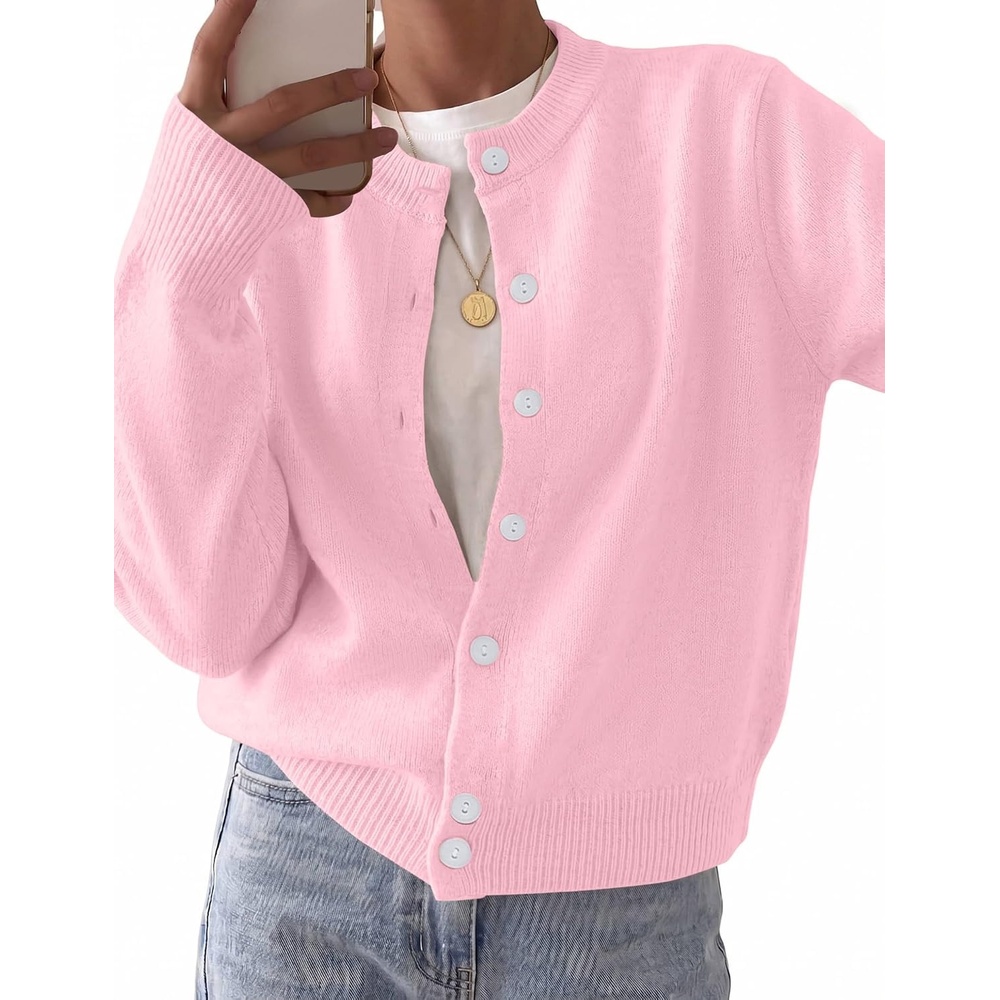 image:imageZeagoo Wool Blend Cardigan Sweaters for Women 2026 Casual Fall OutfitsPink