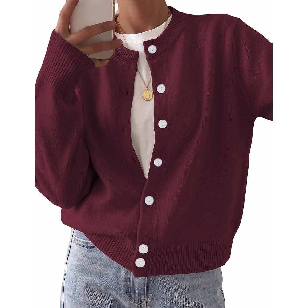 image:imageZeagoo Wool Blend Cardigan Sweaters for Women 2026 Casual Fall OutfitsWine Red