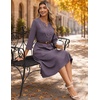 Zeagoo 3/4 Sleeve Dress for Women Midi Dresses V Neck Lace Casual Sundress(A-mocha Grey Purple)
