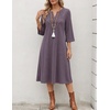 Zeagoo 3/4 Sleeve Dress for Women Midi Dresses V Neck Lace Casual Sundress(A-mocha Grey Purple)