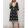 Zeagoo 3/4 Sleeve Dress for Women Midi Dresses V Neck Lace Casual Sundress(Black Printed)