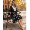 Zeagoo 3/4 Sleeve Dress for Women Midi Dresses V Neck Lace Casual Sundress(Black Printed)
