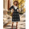Zeagoo 3/4 Sleeve Dress for Women Midi Dresses V Neck Lace Casual Sundress(Black Printed)