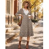 Zeagoo 3/4 Sleeve Dress for Women Midi Dresses V Neck Lace Casual Sundress(Little Brown Flower)