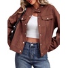 Zeagoo Faux Suede Cropped Jackets for Women Trendy Fall Shackets Coats(Brown)