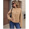 Zeagoo Faux Suede Cropped Jackets for Women Trendy Fall Shackets Coats(Light Khaki)