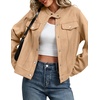 Zeagoo Faux Suede Cropped Jackets for Women Trendy Fall Shackets Coats(Light Khaki)