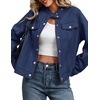Zeagoo Faux Suede Cropped Jackets for Women Trendy Fall Shackets Coats(Navy)