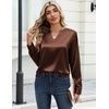 Zeagoo Satin Blouses for Women Silk Tops Long Sleeve Shirts Fall Clothes(A-brown)