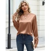 Zeagoo Satin Blouses for Women Silk Tops Long Sleeve Shirts Fall Clothes(A-light Khaki)
