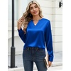 Zeagoo Satin Blouses for Women Silk Tops Long Sleeve Shirts Fall Clothes(Blue)