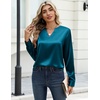 Zeagoo Satin Blouses for Women Silk Tops Long Sleeve Shirts Fall Clothes(Blue Green)