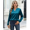 Zeagoo Satin Blouses for Women Silk Tops Long Sleeve Shirts Fall Clothes(Blue Green)