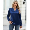 Zeagoo Satin Blouses for Women Silk Tops Long Sleeve Shirts Fall Clothes(Navy Blue)