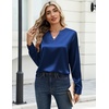 Zeagoo Satin Blouses for Women Silk Tops Long Sleeve Shirts Fall Clothes(Navy Blue)