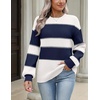 Zeagoo Sweaters for Women 2026 Loose Fit Chunky Knit Casual Fall Outfits(Navy White Block)