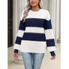Zeagoo Sweaters for Women 2026 Loose Fit Chunky Knit Casual Fall Outfits(Navy White Block)