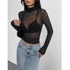Zeagoo Women Mesh Sheer Top Long Sleeve Sexy Shirt Slim Fitted Fall Clothes(Black)