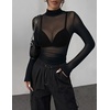 Zeagoo Women Mesh Sheer Top Long Sleeve Sexy Shirt Slim Fitted Fall Clothes(Black)