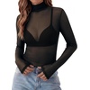 Zeagoo Women Mesh Sheer Top Long Sleeve Sexy Shirt Slim Fitted Fall Clothes(Black)
