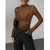 Zeagoo Women Mesh Sheer Top Long Sleeve Sexy Shirt Slim Fitted Fall Clothes(Brown)