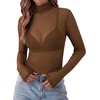 Zeagoo Women Mesh Sheer Top Long Sleeve Sexy Shirt Slim Fitted Fall Clothes(Brown)