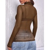 Zeagoo Women Mesh Sheer Top Long Sleeve Sexy Shirt Slim Fitted Fall Clothes(Brown)