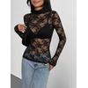 Zeagoo Women Mesh Sheer Top Long Sleeve Sexy Shirt Slim Fitted Fall Clothes(Lace Black)