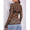 Zeagoo Women Mesh Sheer Top Long Sleeve Sexy Shirt Slim Fitted Fall Clothes(Lace Brown)