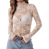 Zeagoo Women Mesh Sheer Top Long Sleeve Sexy Shirt Slim Fitted Fall Clothes(Lace Champagne)
