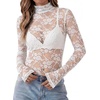 Zeagoo Women Mesh Sheer Top Long Sleeve Sexy Shirt Slim Fitted Fall Clothes(Lace White)