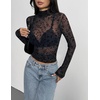 Zeagoo Women Mesh Sheer Top Long Sleeve Sexy Shirt Slim Fitted Fall Clothes(Plant Print-zw781)