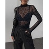 Zeagoo Women Mesh Sheer Top Long Sleeve Sexy Shirt Slim Fitted Fall Clothes(Plant Print-zw781)