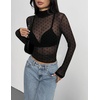 Zeagoo Women Mesh Sheer Top Long Sleeve Sexy Shirt Slim Fitted Fall Clothes(Polka Dot-jh79)