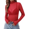 Zeagoo Women Mesh Sheer Top Long Sleeve Sexy Shirt Slim Fitted Fall Clothes(Red)