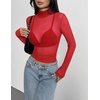 Zeagoo Women Mesh Sheer Top Long Sleeve Sexy Shirt Slim Fitted Fall Clothes(Red)