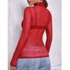 Zeagoo Women Mesh Sheer Top Long Sleeve Sexy Shirt Slim Fitted Fall Clothes(Red)