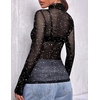 Zeagoo Women Mesh Sheer Top Long Sleeve Sexy Shirt Slim Fitted Fall Clothes(Silver Star-kt61)