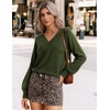 Zeagoo Womens Cropped V Neck Sweaters 2026 Fall Trendy Long Latern Sleeve Ribbed Knit Pullover Sweater Tops(Army Green)