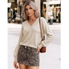 Zeagoo Womens Cropped V Neck Sweaters 2026 Fall Trendy Long Latern Sleeve Ribbed Knit Pullover Sweater Tops(Beige)