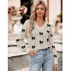 Zeagoo Womens Cropped V Neck Sweaters 2026 Fall Trendy Long Latern Sleeve Ribbed Knit Pullover Sweater Tops(Bow-black Khaki)