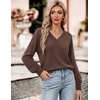 Zeagoo Womens Cropped V Neck Sweaters 2026 Fall Trendy Long Latern Sleeve Ribbed Knit Pullover Sweater Tops(Brown)