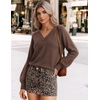 Zeagoo Womens Cropped V Neck Sweaters 2026 Fall Trendy Long Latern Sleeve Ribbed Knit Pullover Sweater Tops(Brown)