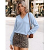 Zeagoo Womens Cropped V Neck Sweaters 2026 Fall Trendy Long Latern Sleeve Ribbed Knit Pullover Sweater Tops(Light Blue)