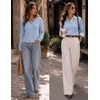 Zeagoo Womens Cropped V Neck Sweaters 2026 Fall Trendy Long Latern Sleeve Ribbed Knit Pullover Sweater Tops(Light Blue)