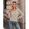 Zeagoo Womens Cropped V Neck Sweaters 2026 Fall Trendy Long Latern Sleeve Ribbed Knit Pullover Sweater Tops(Polka Dot-khaki)