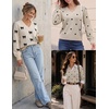 Zeagoo Womens Cropped V Neck Sweaters 2026 Fall Trendy Long Latern Sleeve Ribbed Knit Pullover Sweater Tops(Polka Dot-khaki)