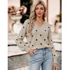 Zeagoo Womens Cropped V Neck Sweaters 2026 Fall Trendy Long Latern Sleeve Ribbed Knit Pullover Sweater Tops(Polka Dot-khaki)